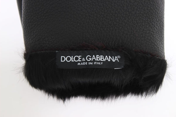 Dolce &amp; Gabbana mustat nahkaiset Bordeaux Shearling käsineet