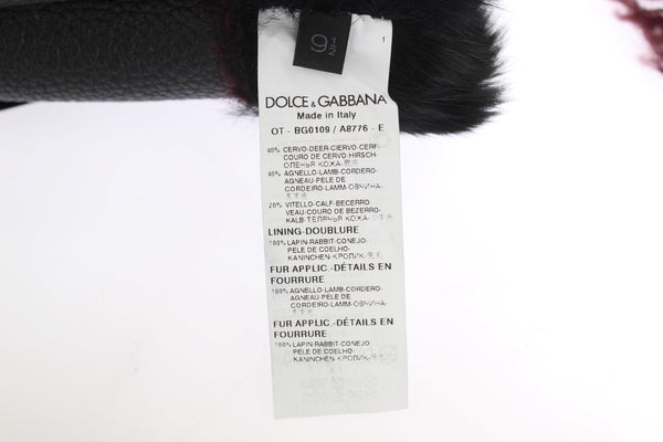 Dolce &amp; Gabbana mustat nahkaiset Bordeaux Shearling käsineet