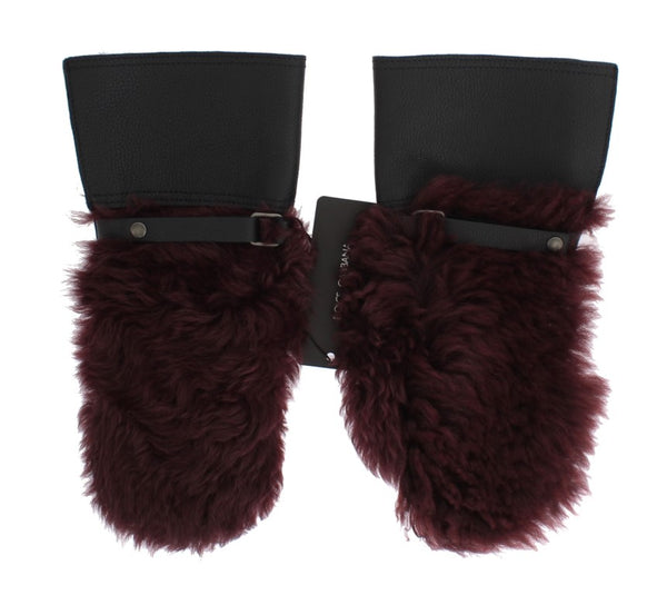 Dolce &amp; Gabbana mustat nahkaiset Bordeaux Shearling käsineet