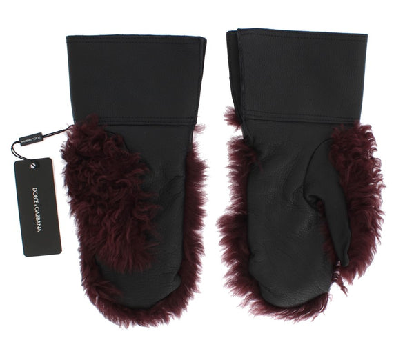 Dolce &amp; Gabbana mustat nahkaiset Bordeaux Shearling käsineet