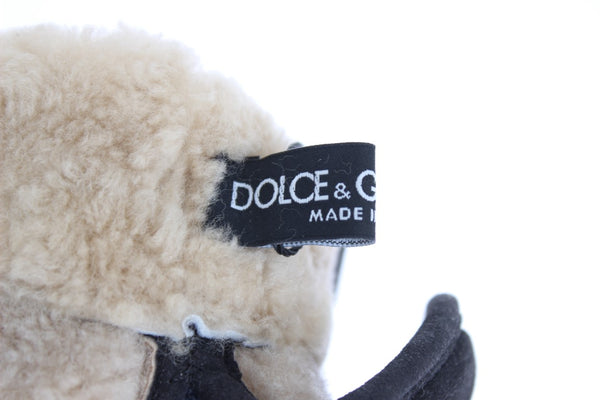 Dolce &amp; Gabbana Grey Wool Shearling Nastoitettu Sininen Leopardihanskat