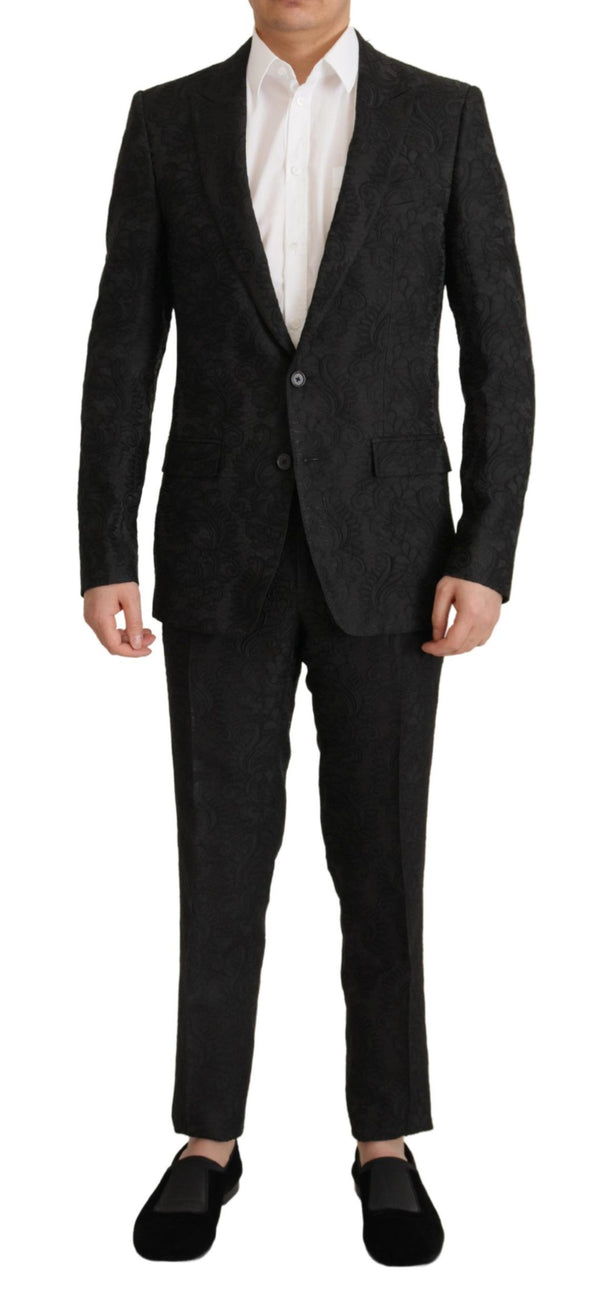 Dolce &amp; Gabbana Black Brocade Formal 2-osainen MARTINI-puku