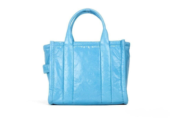 Marc Jacobs The Shiny Crinkle Mini Tote Air Blue Leather Crossbody Handbag Purse