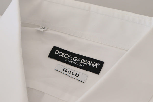 Dolce &amp; Gabbana White Cotton Peacock Feather Formal GOLD -paita