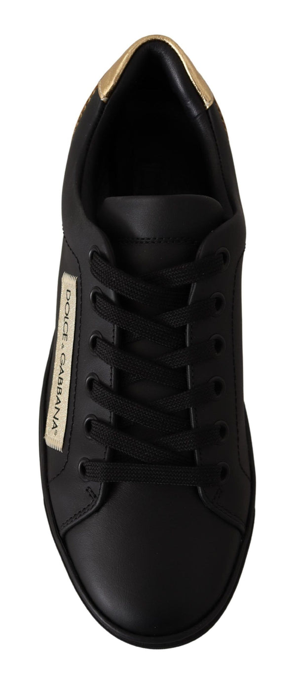 Dolce & Gabbana Black Gold Leather Low Top Sneakers Womens Shoes