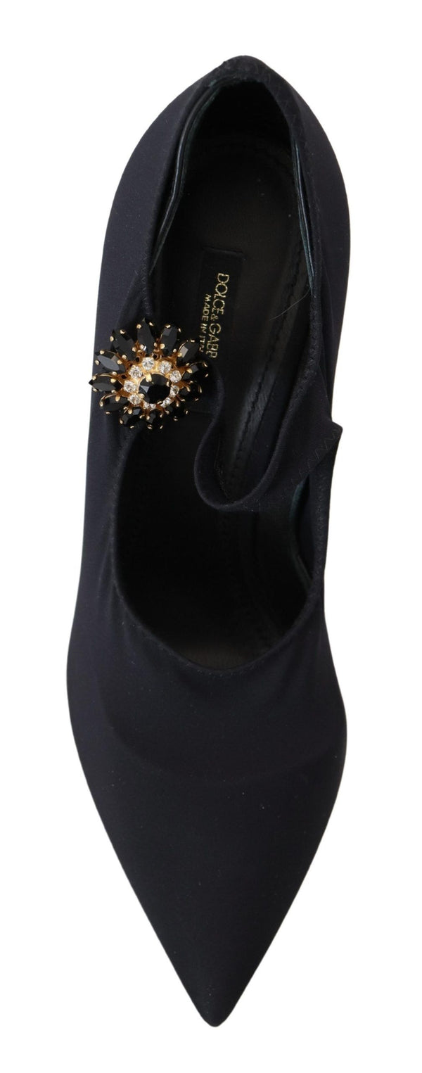 Dolce &amp; Gabbana Black Socks Stretch Crystal Pumps -kengät