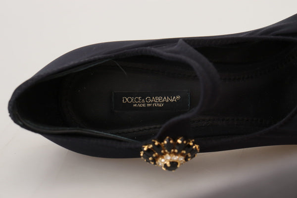 Dolce &amp; Gabbana Black Socks Stretch Crystal Pumps -kengät