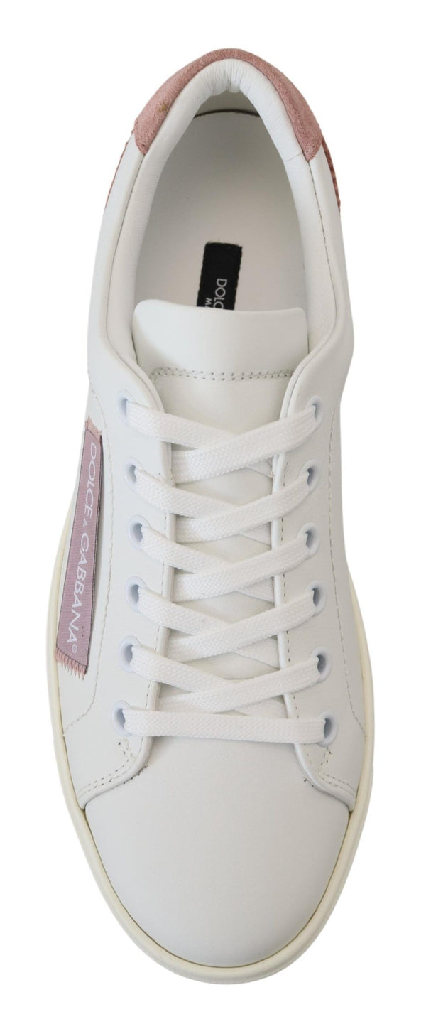 Dolce & Gabbana Chic White Pink Leather Low-Top Sneakers