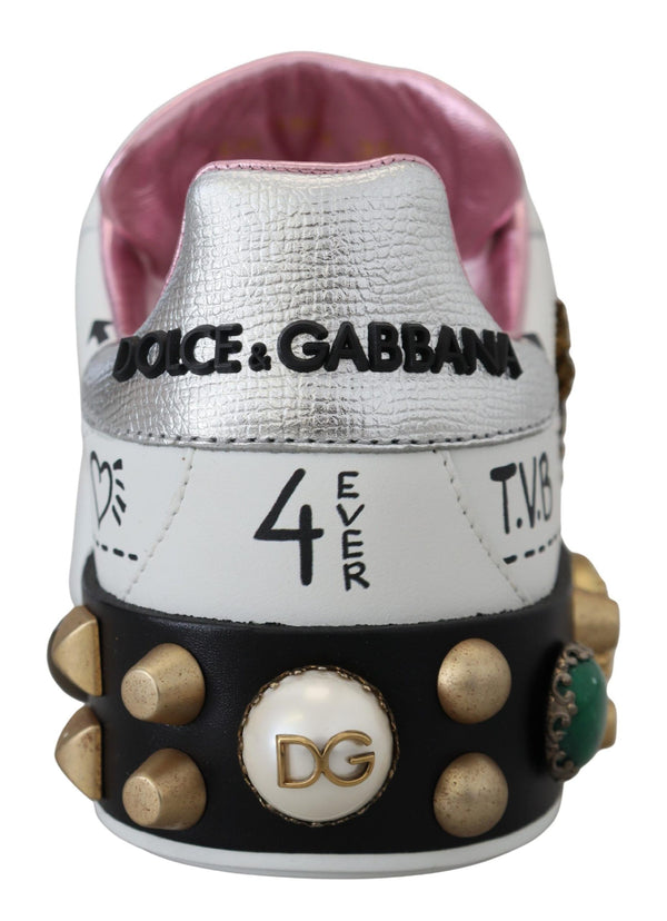 Dolce &amp; Gabbana valkoiset nahkaiset Crystal Queen Crown -lenkkarit