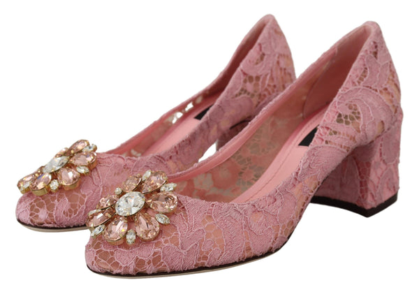 Dolce &amp; Gabbana Pink Taormina Lace Crystal Pumps Pastellikengät