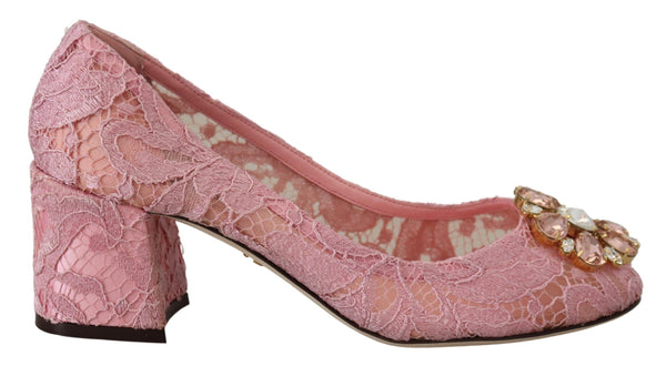 Dolce &amp; Gabbana Pink Taormina Lace Crystal Pumps Pastellikengät