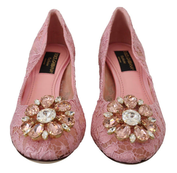 Dolce &amp; Gabbana Pink Taormina Lace Crystal Pumps Pastellikengät