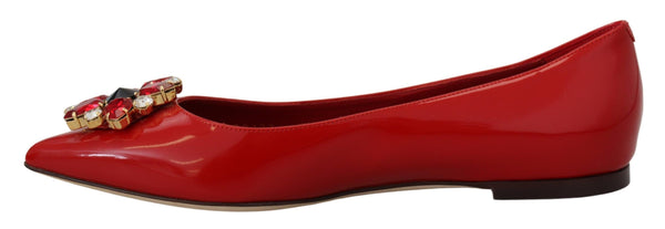 Dolce &amp; Gabbana Red Leather Crystals Loafers Flats Kengät