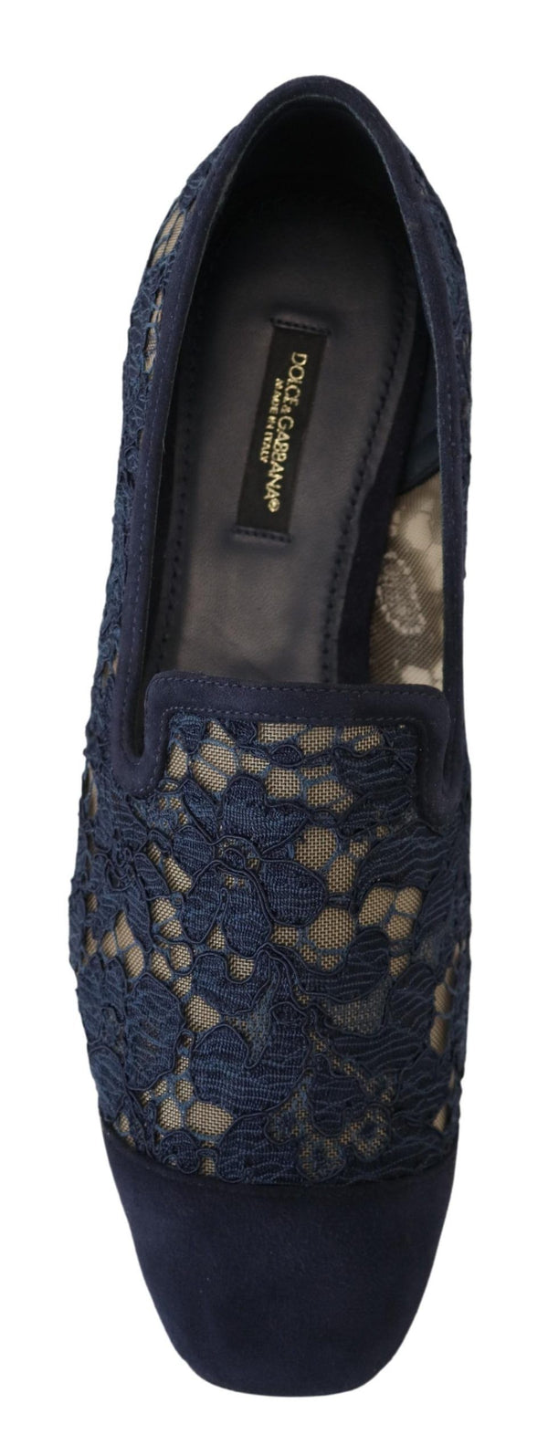 Dolce &amp; Gabbana Blue Floral Lace Slip Ons Loafers Flats Kengät