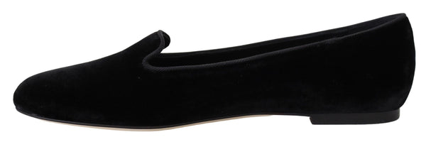 Dolce &amp; Gabbana Black Velvet Slip Ons Loafers Flats -kengät