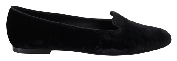 Dolce &amp; Gabbana Black Velvet Slip Ons Loafers Flats -kengät