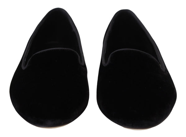 Dolce &amp; Gabbana Black Velvet Slip Ons Loafers Flats -kengät