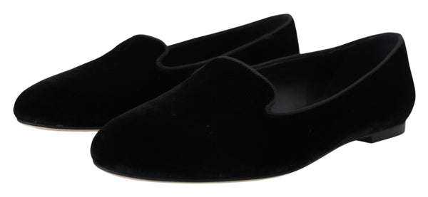 Dolce &amp; Gabbana Black Velvet Slip Ons Loafers Flats -kengät