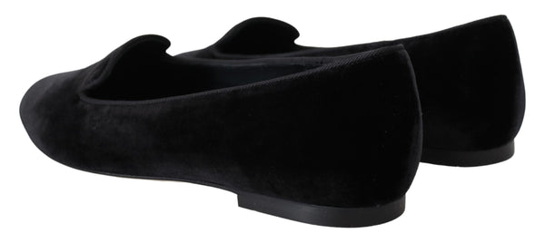 Dolce &amp; Gabbana Black Velvet Slip Ons Loafers Flats -kengät