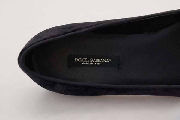 Dolce &amp; Gabbana Black Velvet Slip Ons Loafers Flats -kengät