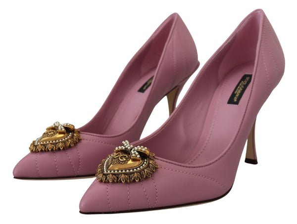 Dolce &amp; Gabbana Pink Leather Heart DEVOTION Heels Pumps Shoes