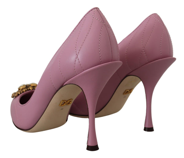 Dolce &amp; Gabbana Pink Leather Heart DEVOTION Heels Pumps Shoes