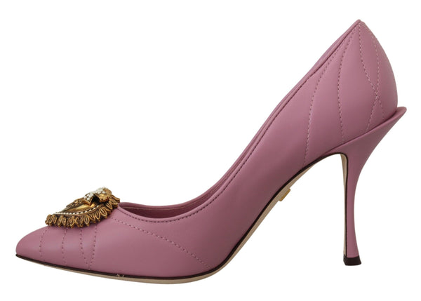 Dolce &amp; Gabbana Pink Leather Heart DEVOTION Heels Pumps Shoes