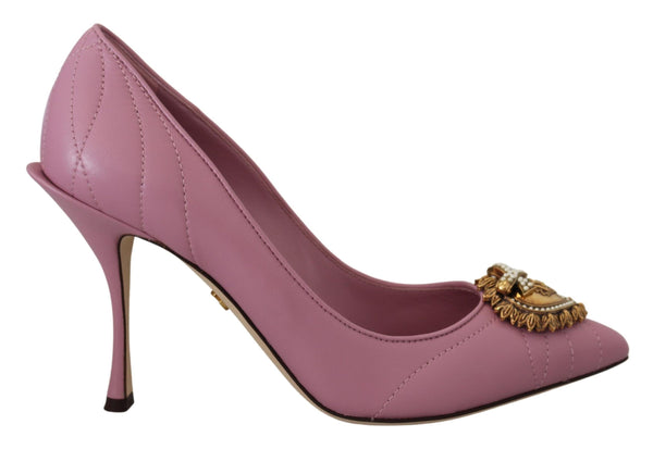 Dolce &amp; Gabbana Pink Leather Heart DEVOTION Heels Pumps Shoes