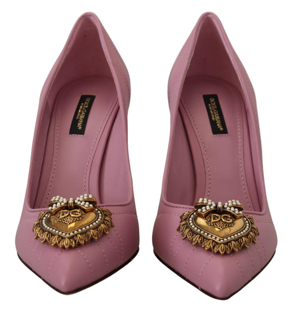 Dolce &amp; Gabbana Pink Leather Heart DEVOTION Heels Pumps Shoes