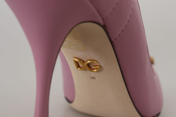 Dolce &amp; Gabbana Pink Leather Heart DEVOTION Heels Pumps Shoes