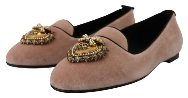 Dolce &amp; Gabbana Pink Velvet Slip Ons Loafers Flats -kengät