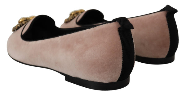 Dolce &amp; Gabbana Pink Velvet Slip Ons Loafers Flats -kengät