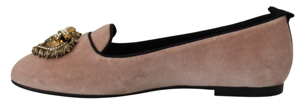 Dolce &amp; Gabbana Pink Velvet Slip Ons Loafers Flats -kengät