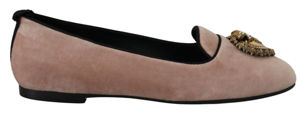 Dolce &amp; Gabbana Pink Velvet Slip Ons Loafers Flats -kengät