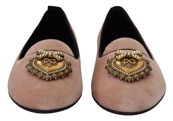 Dolce &amp; Gabbana Pink Velvet Slip Ons Loafers Flats -kengät