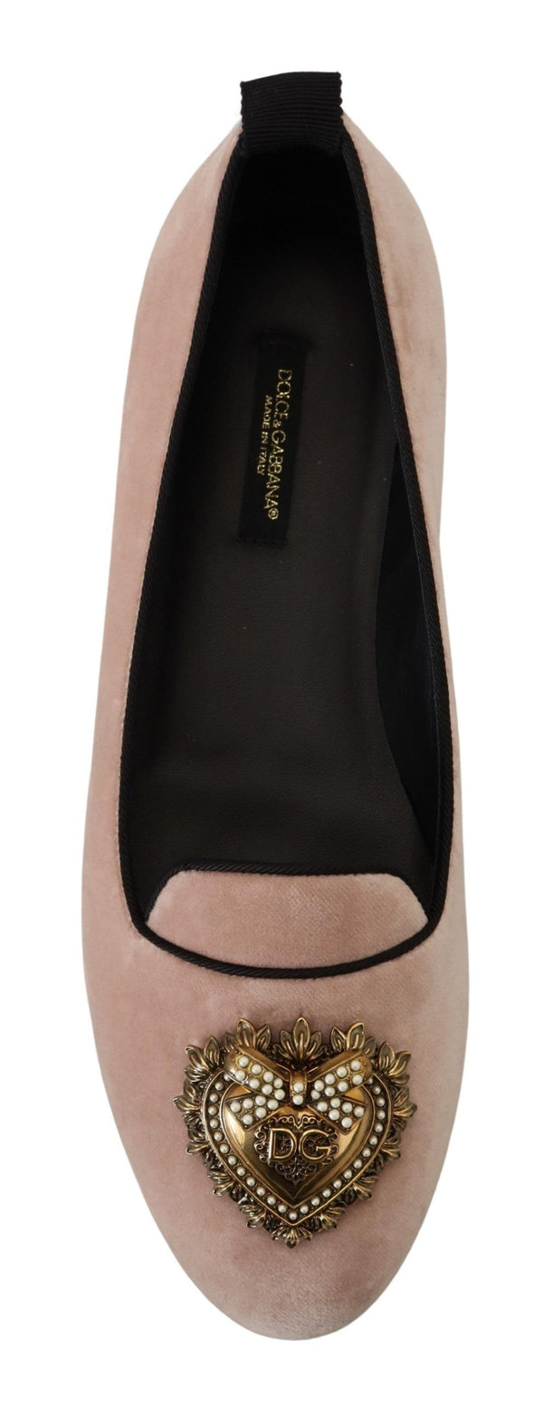 Dolce &amp; Gabbana Pink Velvet Slip Ons Loafers Flats -kengät