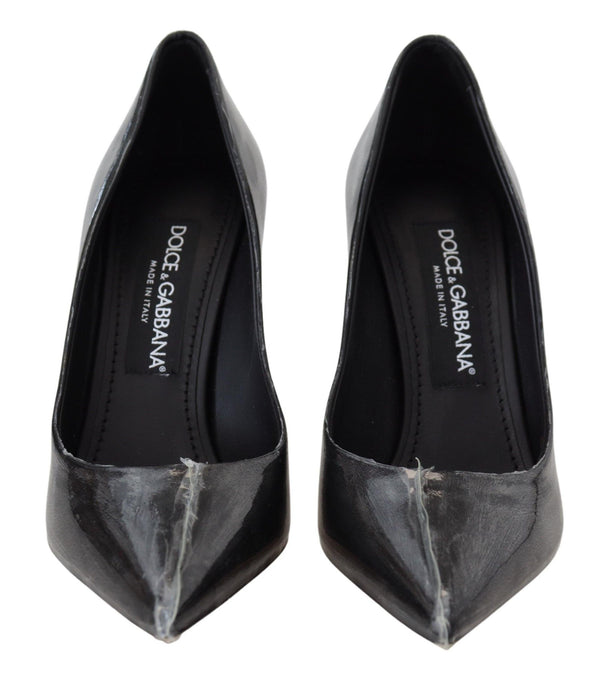 Dolce &amp; Gabbana Black Leather Heels Pumps Muoviset Kengät