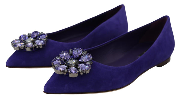 Dolce &amp; Gabbana Purple Suede Crystals Loafers Flats Kengät