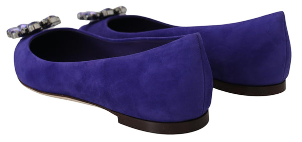 Dolce &amp; Gabbana Purple Suede Crystals Loafers Flats Kengät