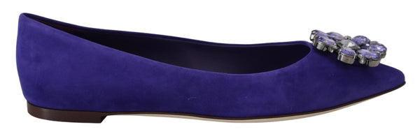 Dolce &amp; Gabbana Purple Suede Crystals Loafers Flats Kengät