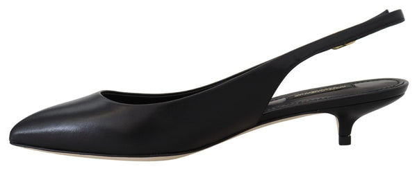 Dolce &amp; Gabbana Black Leather Slingbacks Heels Pumps Shoes