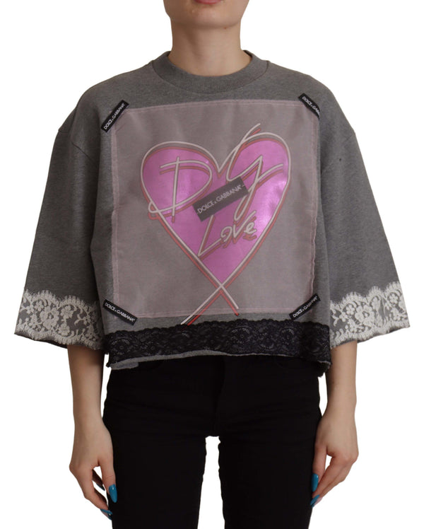 Dolce &amp; Gabbana Grey Heart Pink Limited Edition Top T-paita