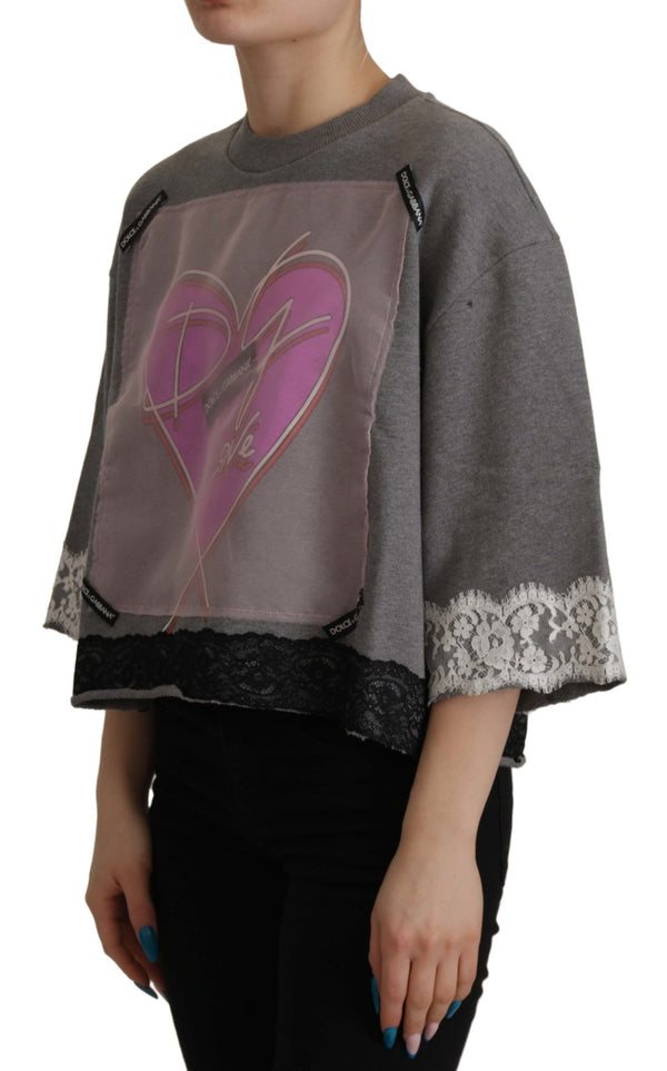 Dolce &amp; Gabbana Grey Heart Pink Limited Edition Top T-paita