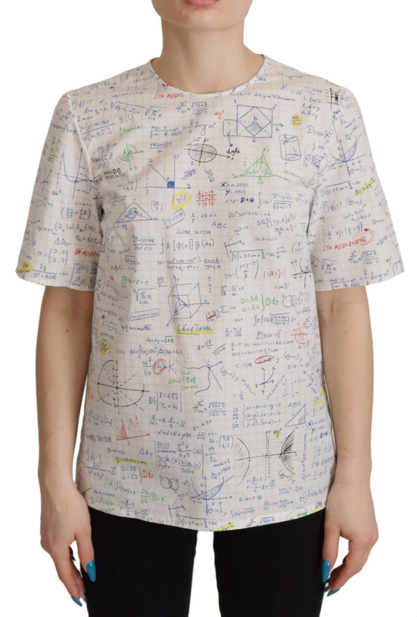 Dolce &amp; Gabbana White Cotton Algebra Print lyhythihainen toppi