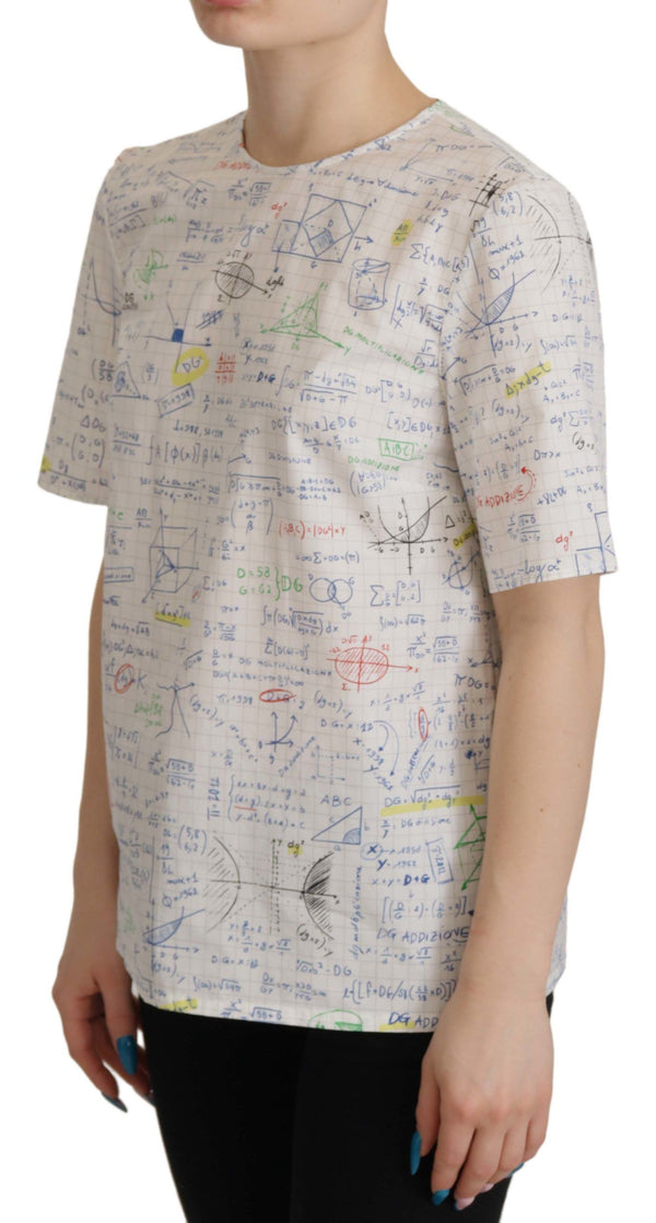 Dolce &amp; Gabbana White Cotton Algebra Print lyhythihainen toppi