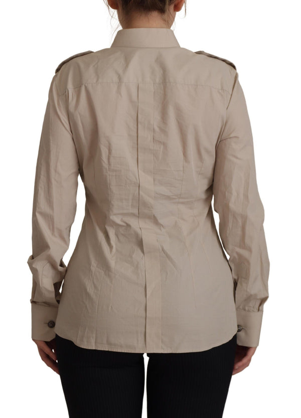 Dolce &amp; Gabbana Beige Poplin Safari -taskukauluspaita