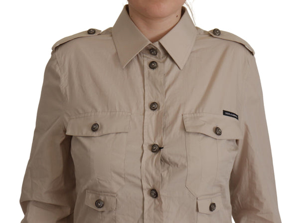 Dolce &amp; Gabbana Beige Poplin Safari -taskukauluspaita