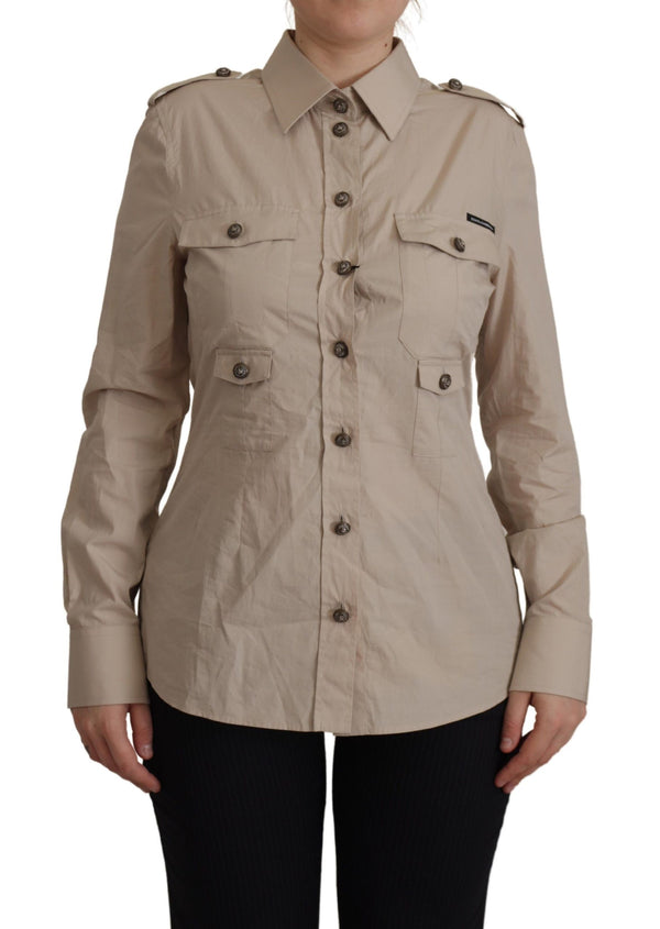 Dolce &amp; Gabbana Beige Poplin Safari -taskukauluspaita