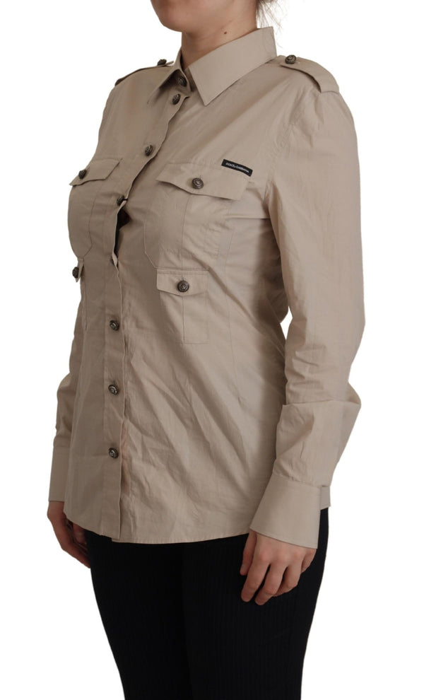 Dolce &amp; Gabbana Beige Poplin Safari -taskukauluspaita