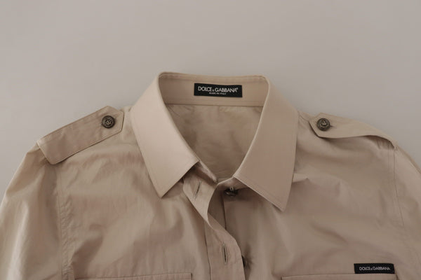 Dolce &amp; Gabbana Beige Poplin Safari -taskukauluspaita